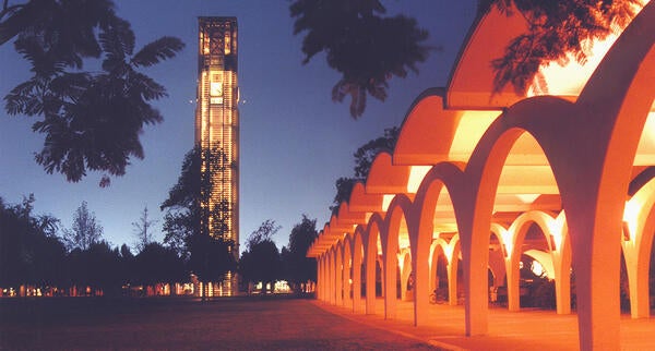 Bell Tower and Rivera Library at night (c) UCR/CNAS